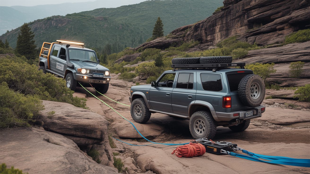 4x4 vehicle recovery from wilderness terrain with specialized equipment